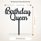 Birthday Queen cake topper measurements: 6.00 inches wide by 6.48 inches tall, including stem