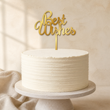 Best Wishes Gold Mirror Acrylic cake topper displayed on a cake