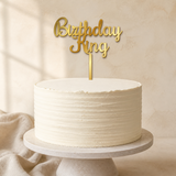 Birthday King Gold Mirror Acrylic cake topper displayed on a cake