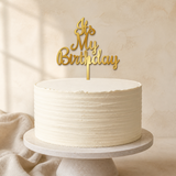 It's My Birthday Gold Mirror Acrylic cake topper displayed on a cake