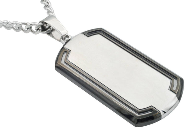 Men's black stainless steel dog tag pendant with beveled edge