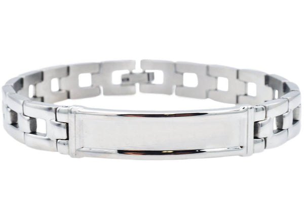 Men's stainless steel ID bracelet, 8.5 inches, with engravable plate