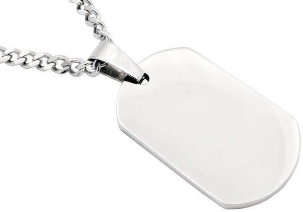 Men's stainless steel dog tag pendant necklace with 24-inch curb chain