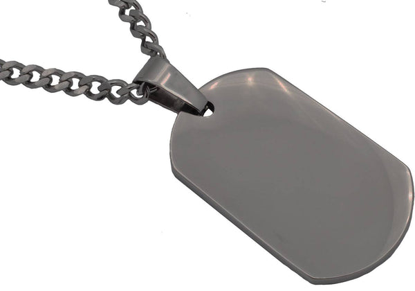 Men's black plated stainless steel dog tag with matching 24-inch black curb chain