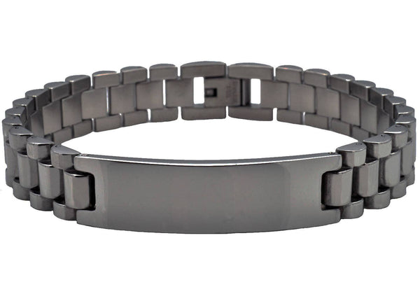 Men's black stainless steel ID link bracelet with engravable plate