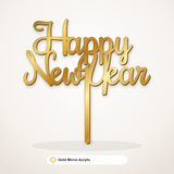 Happy New Year cake topper in Gold Mirror Acrylic