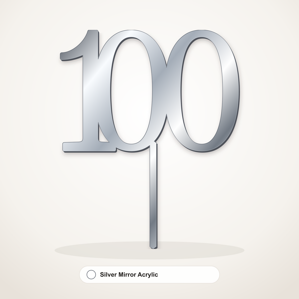 100 cake topper in Silver Mirror Acrylic