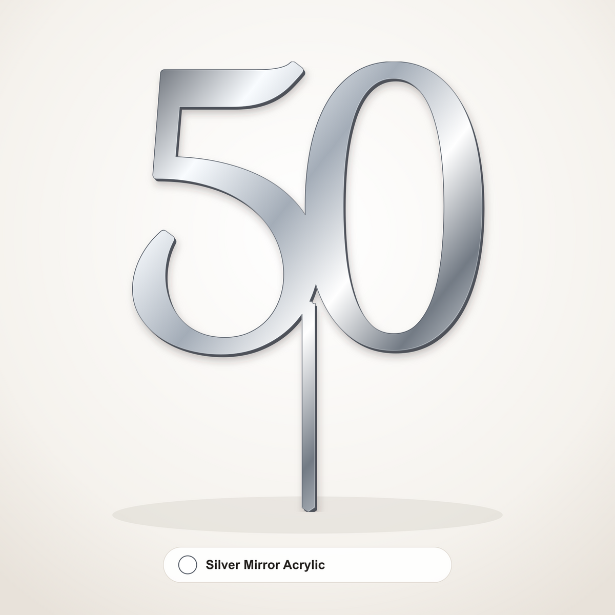 50 cake topper in Silver Mirror Acrylic