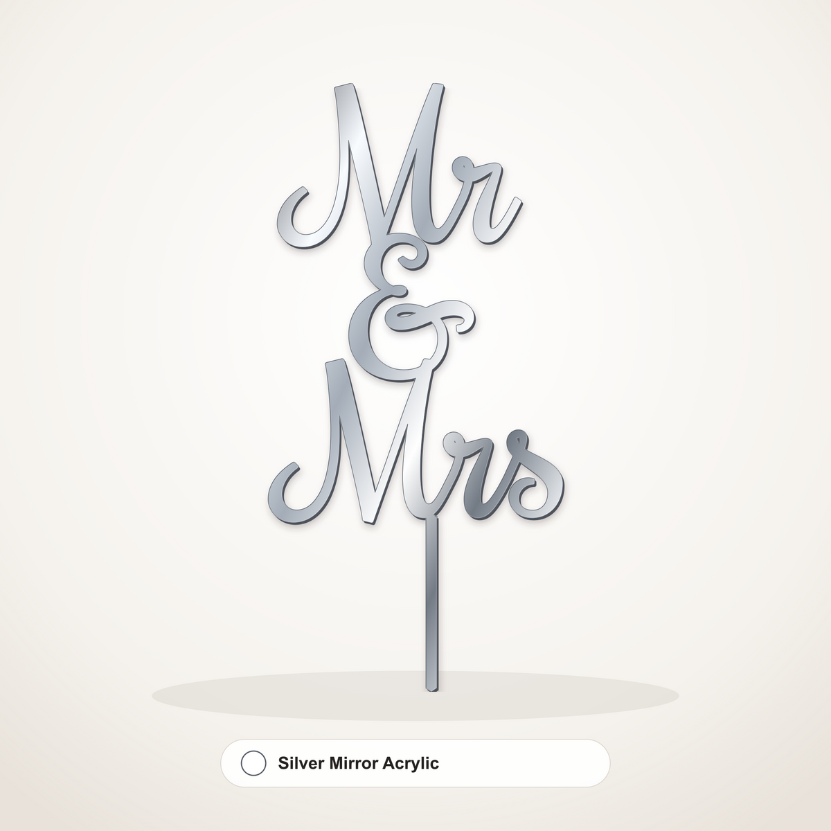 Mr & Mrs cake topper in Silver Mirror Acrylic