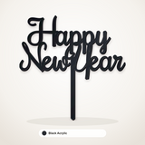 Happy New Year cake topper in Black Acrylic