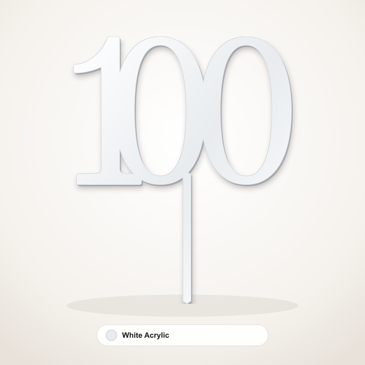 100 cake topper in White Acrylic