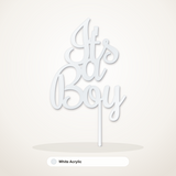 It's a Boy cake topper in White Acrylic