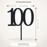 100 cake topper measurements: 6.00 inches wide by 7.35 inches tall, including stem