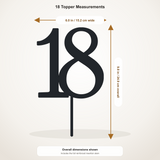 18 cake topper measurements: 6.00 inches wide by 9.81 inches tall, including stem