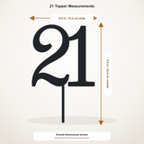 21 cake topper measurements: 6.00 inches wide by 9.39 inches tall, including stem