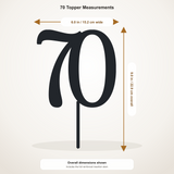 70 cake topper measurements: 6.00 inches wide by 9.02 inches tall, including stem