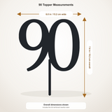 90 cake topper measurements: 6.00 inches wide by 7.57 inches tall, including stem