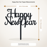 Happy New Year cake topper measurements: 6.00 inches wide by 5.89 inches tall, including stem
