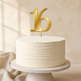 16 Gold Mirror Acrylic cake topper displayed on a cake