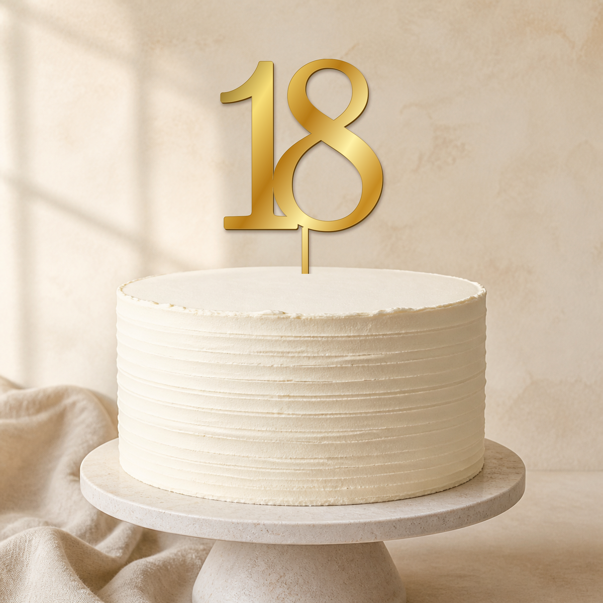 18 Gold Mirror Acrylic cake topper displayed on a cake