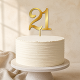 21 Gold Mirror Acrylic cake topper displayed on a cake