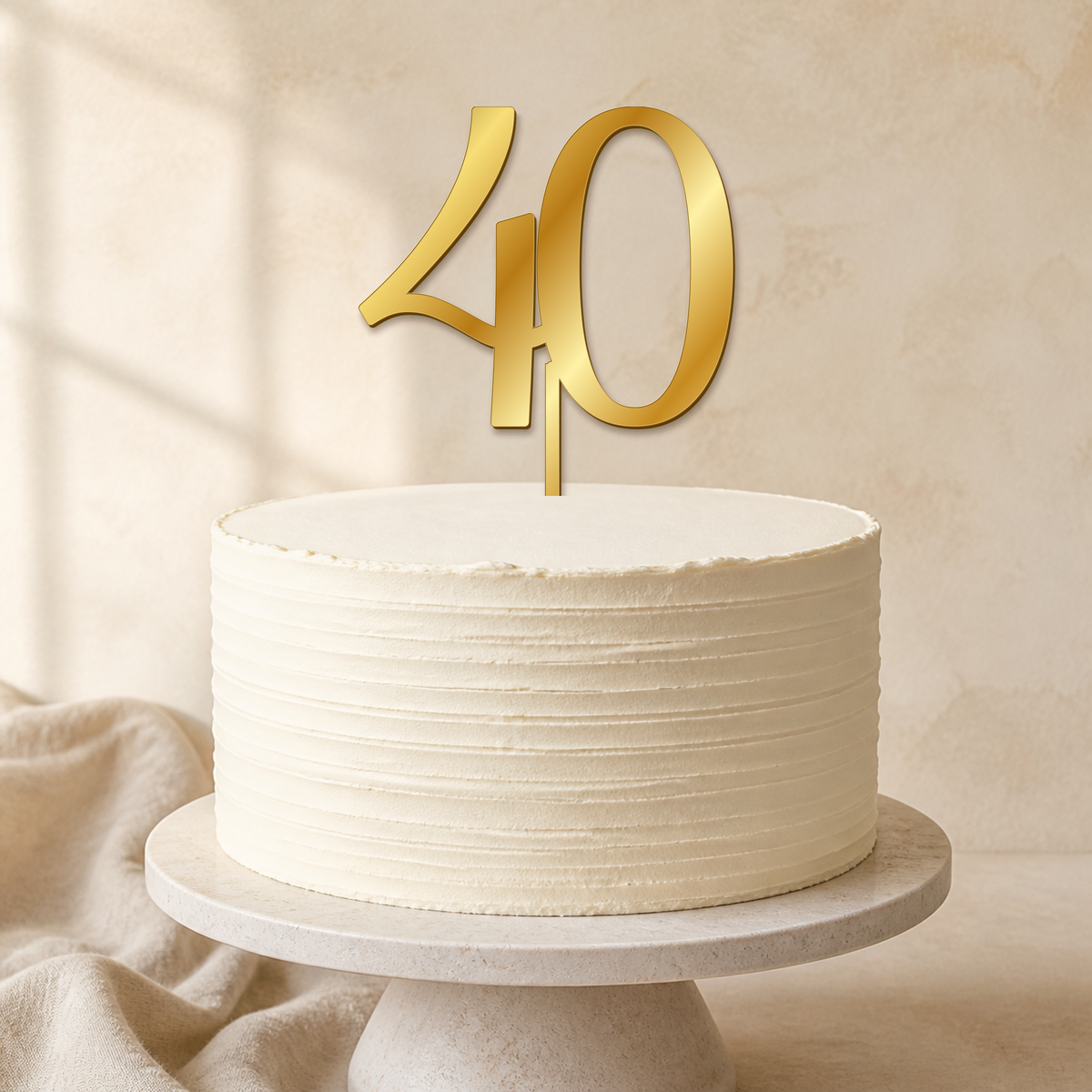 40 Gold Mirror Acrylic cake topper displayed on a cake