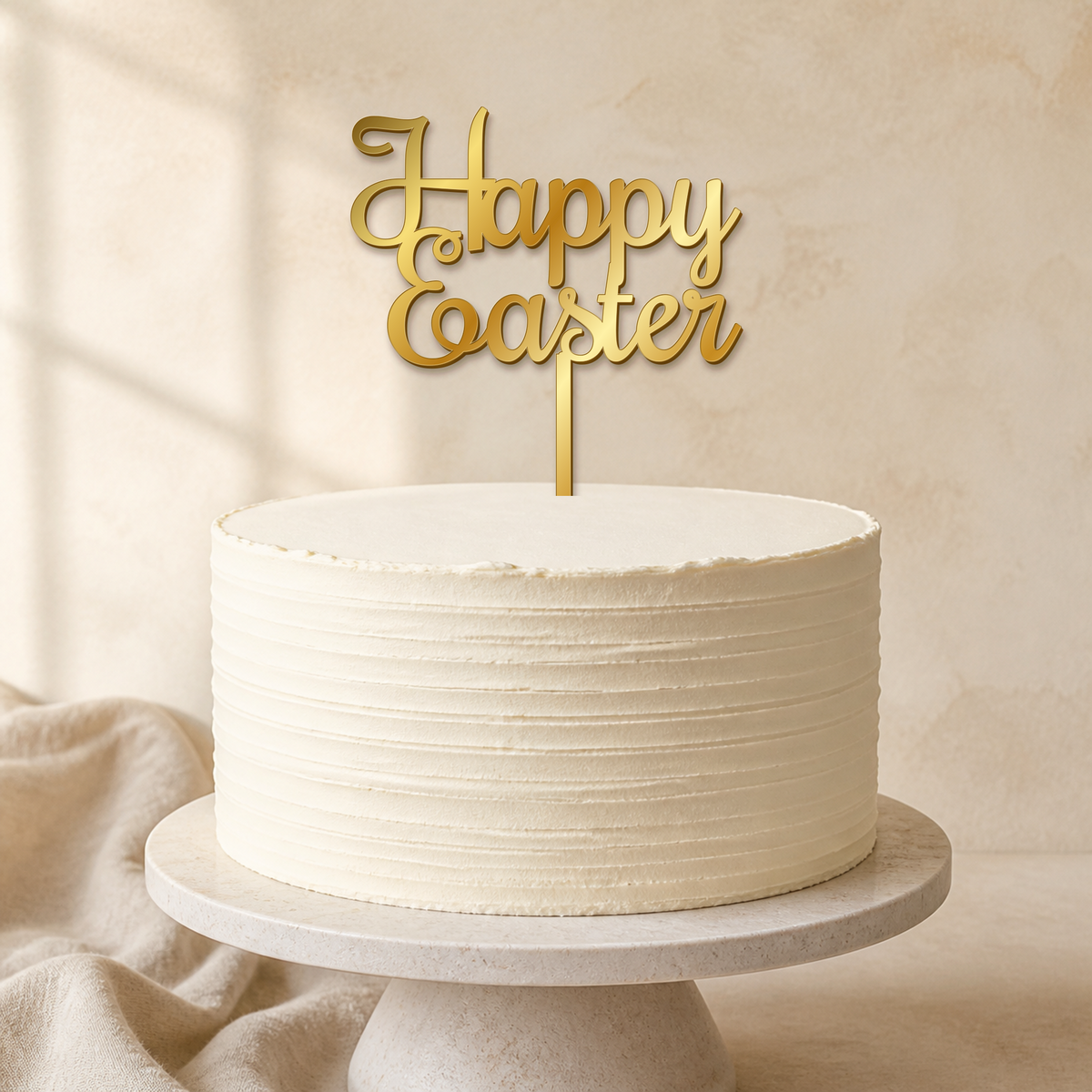 Happy Easter Gold Mirror Acrylic cake topper displayed on a cake