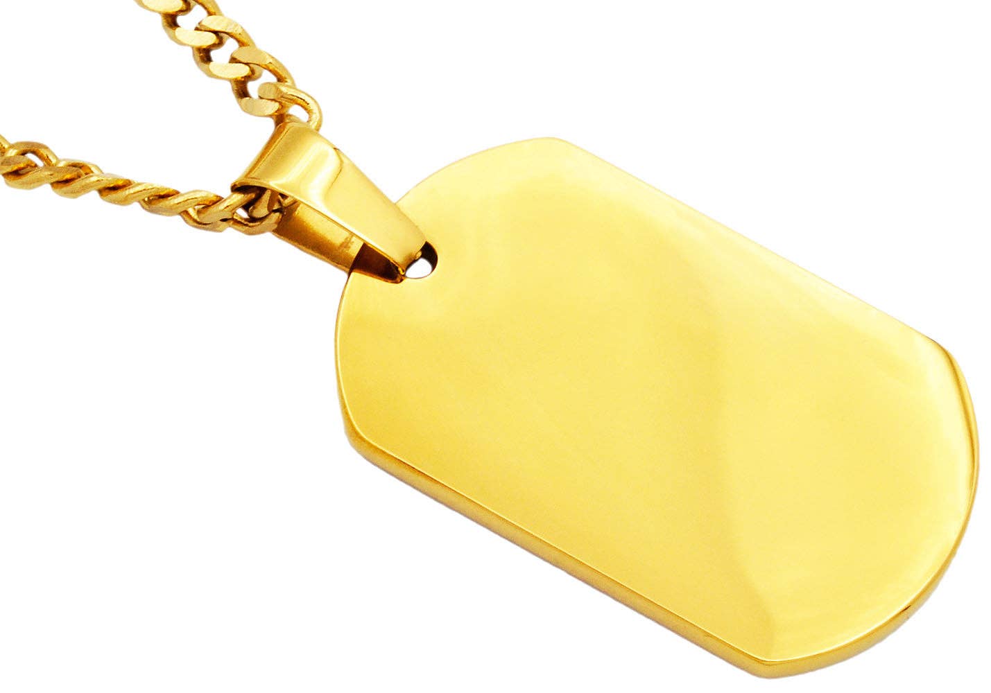 Men's Gold Stainless Steel  Dog Tag Pendant Necklace With 24" Gold Curb Chain: 24 inches