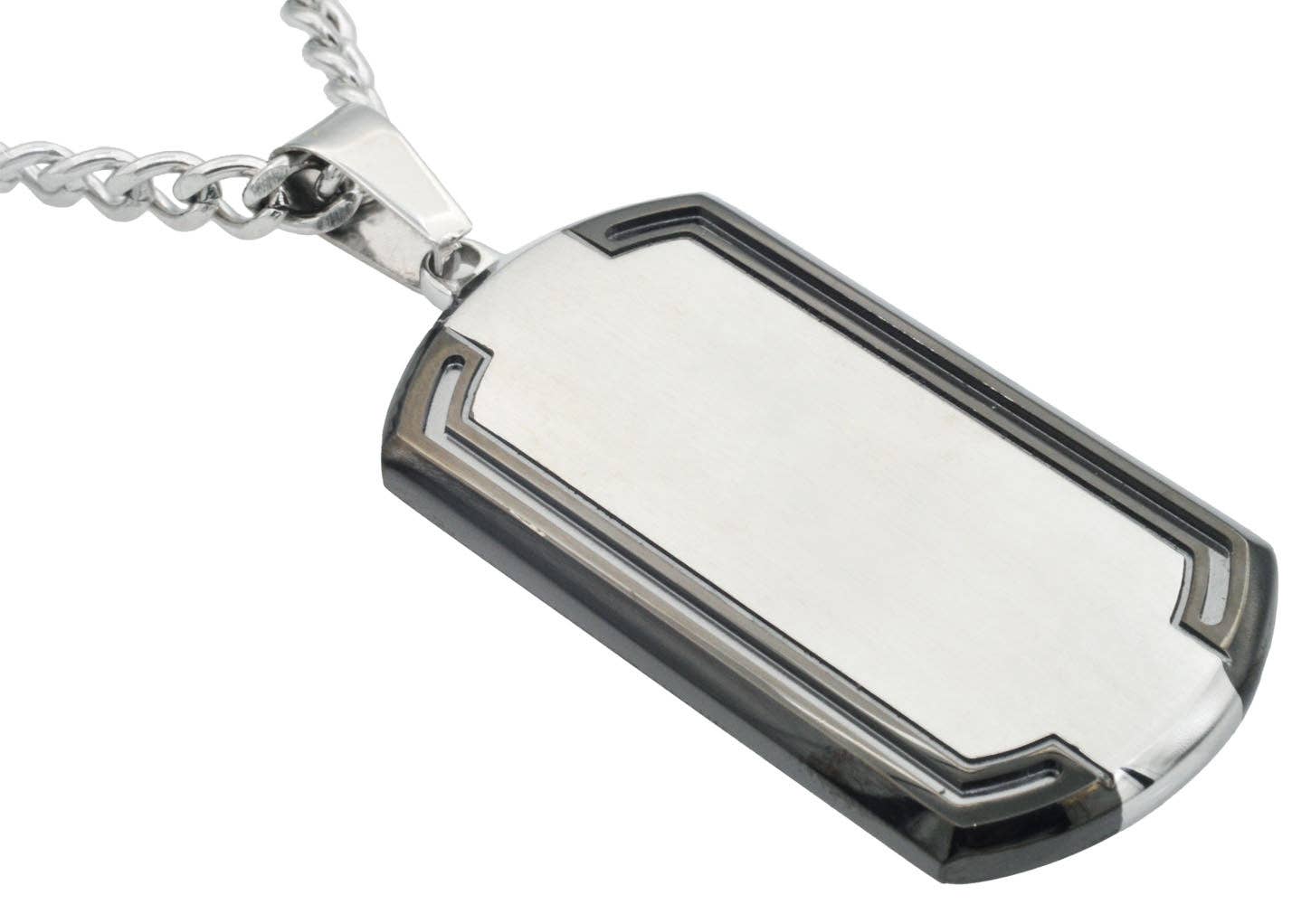 Men's Black Stainless Steel Dog Tag Pendant With Beveled Edge: 24 inch