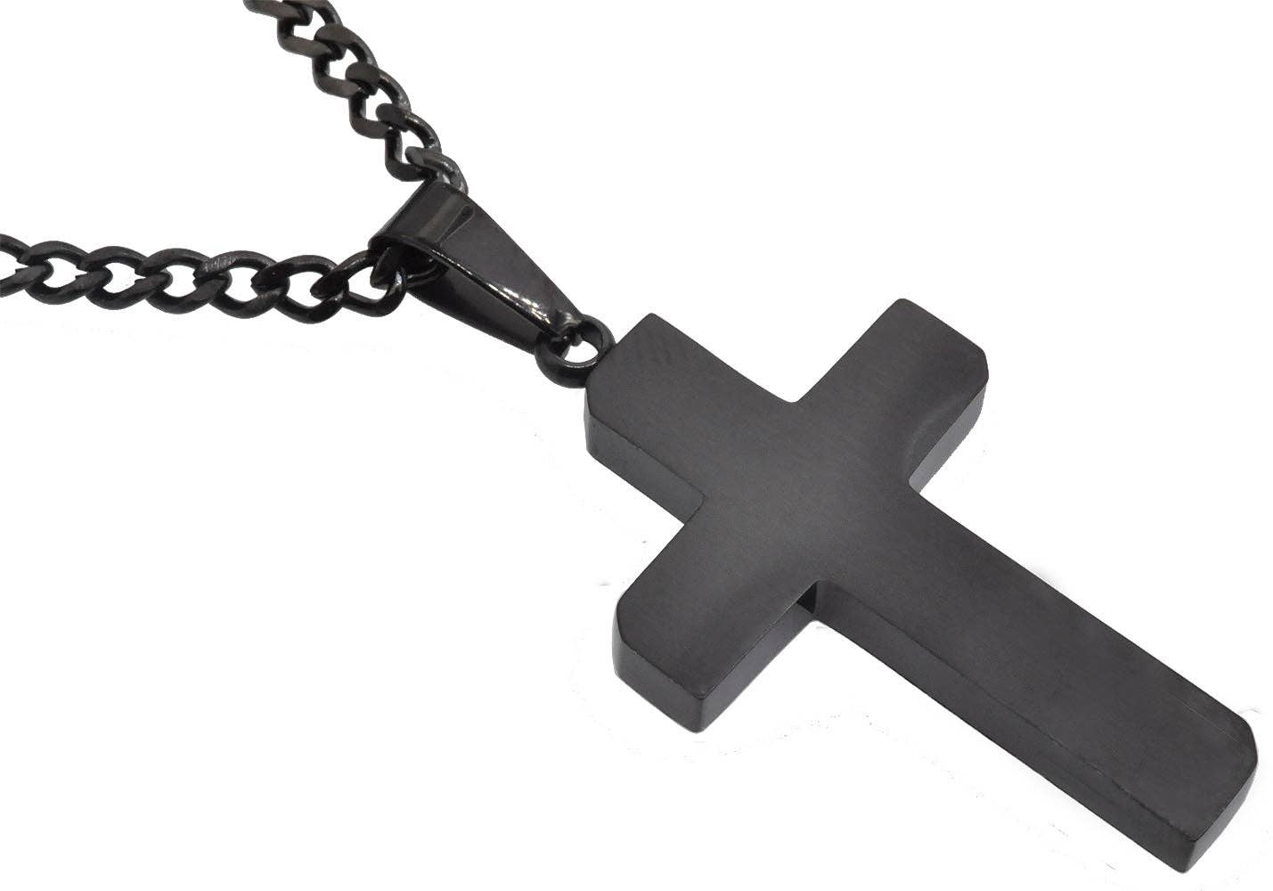 Men's Matt Black Stainless Steel Cross Pendant With 24" Curb: 24 inch