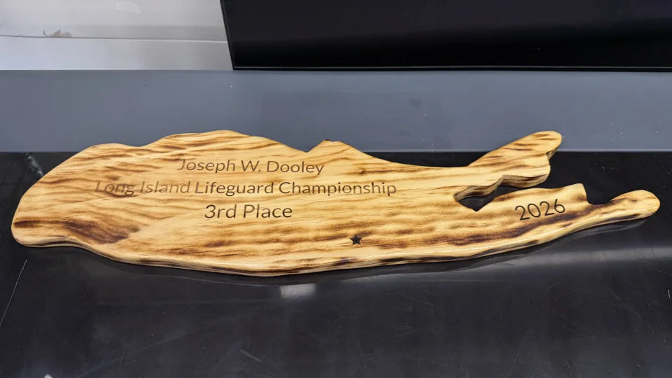 Long Island-shaped wooden championship award